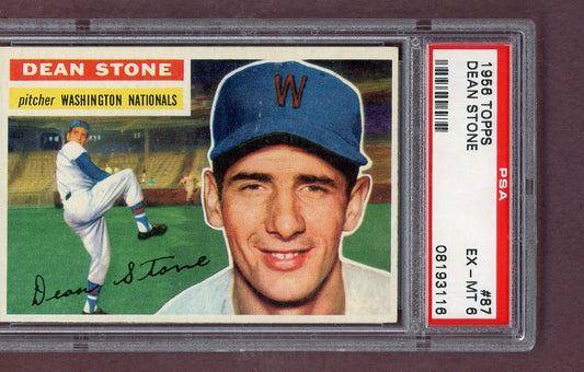 1956 Topps Baseball #087 Dean Stone Senators PSA 6 EX-MT Gray 563844