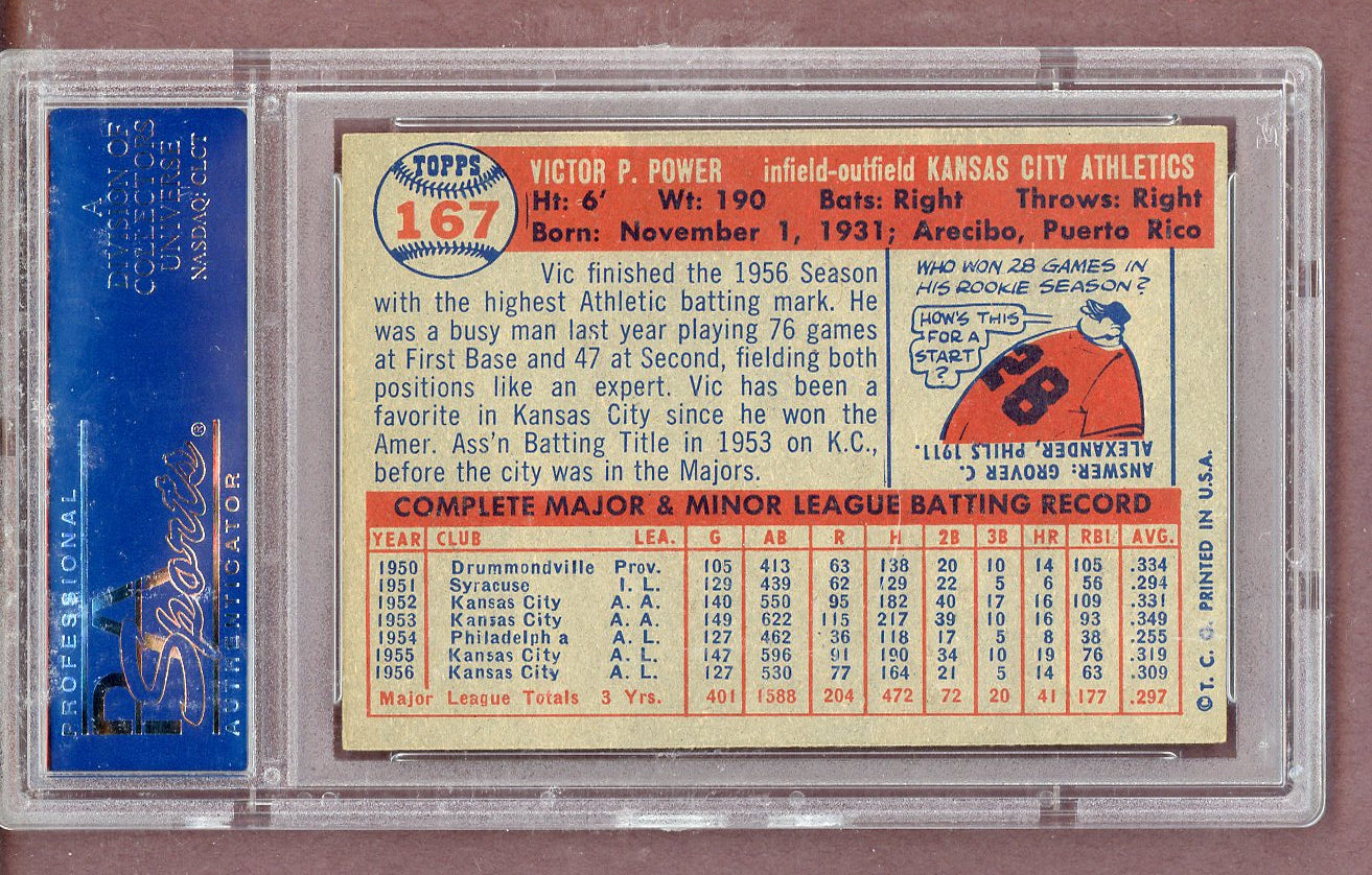 1957 Topps Baseball #167 Vic Power A's PSA 6 EX-MT 563846
