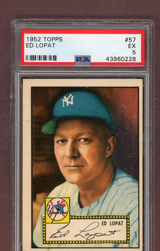 1952 Topps Baseball #057 Eddie Lopat Yankees PSA 5 EX Red 563859