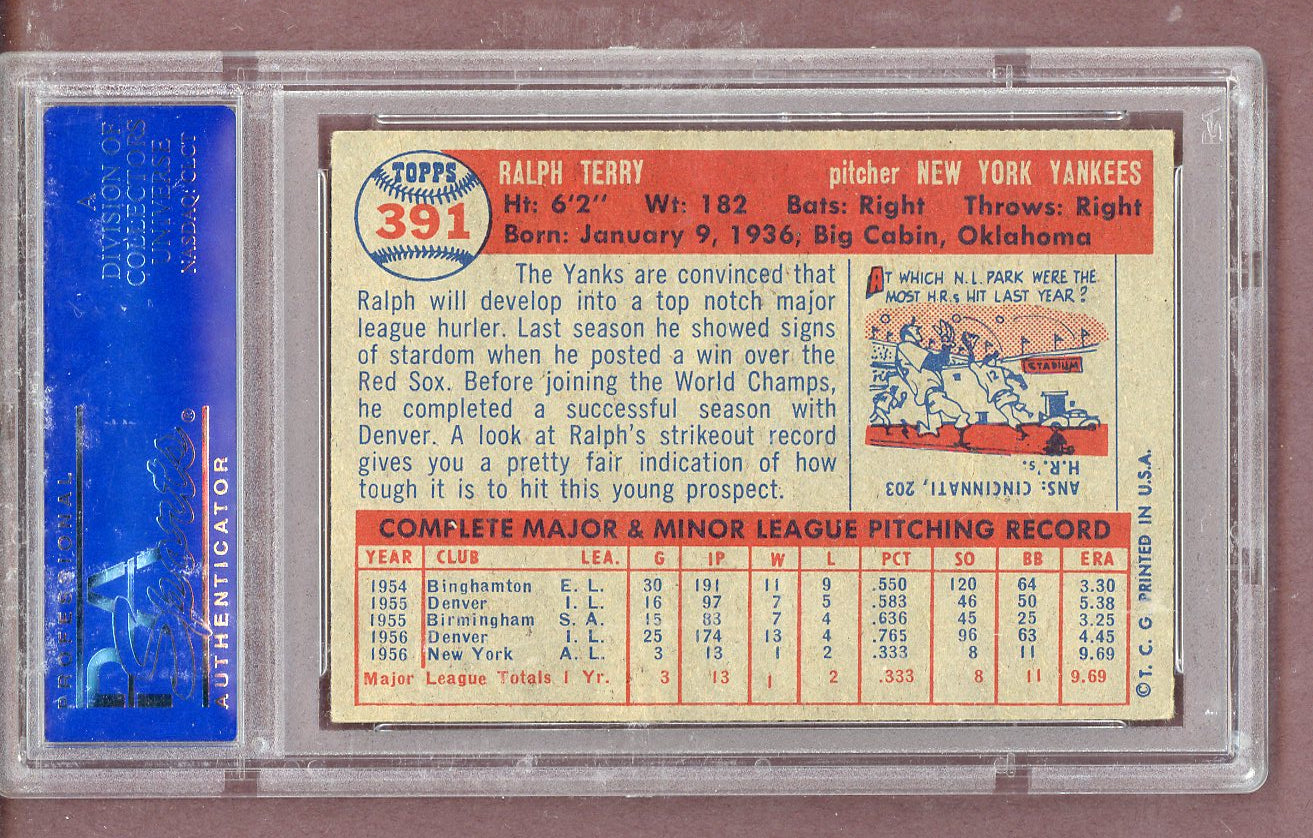 1957 Topps Baseball #391 Ralph Terry Yankees PSA 5 EX 563862