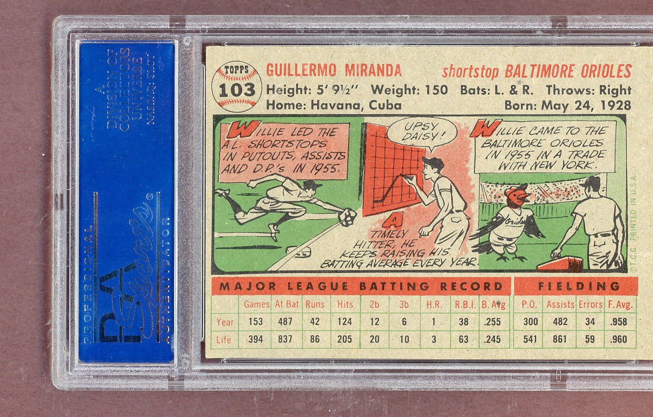 1956 Topps Baseball #103 Willie Miranda Orioles PSA 6 EX-MT Gray 563875