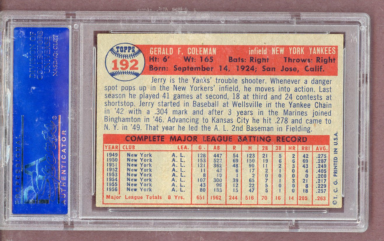 1957 Topps Baseball #192 Jerry Coleman Yankees PSA 5 EX 563881
