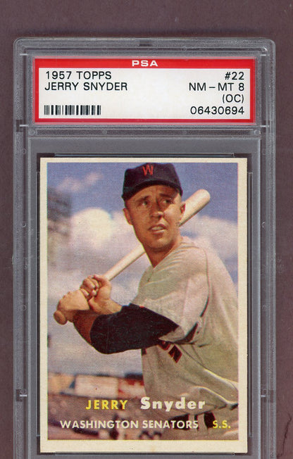 1957 Topps Baseball # 22 Jerry Snyder Senators PSA 8 NM/MT oc 563884