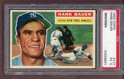 1956 Topps Baseball #177 Hank Bauer Yankees PSA 5 EX Gray 563886