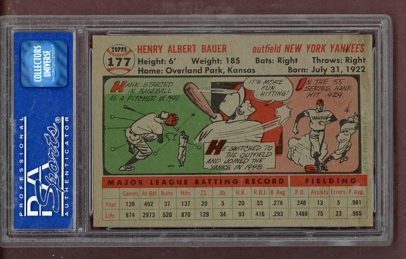 1956 Topps Baseball #177 Hank Bauer Yankees PSA 5 EX Gray 563886