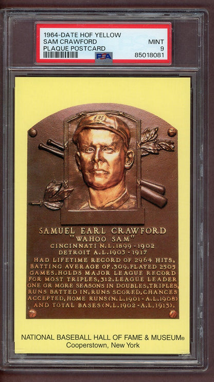 HOF Yellow Plaque Postcard Sam Crawford Tigers PSA 9 MINT 563936