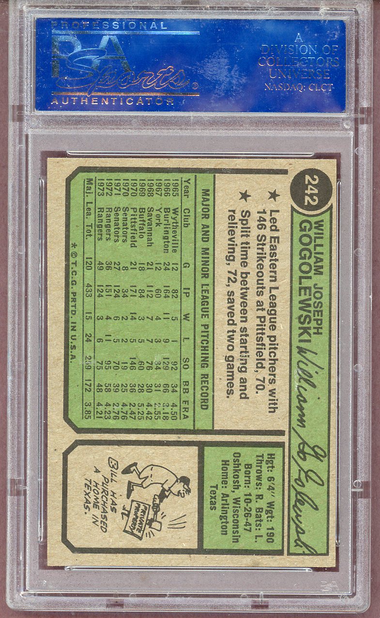 1974 TOPPS #242 BILL GOGOLEWSKI RANGERS PSA 9 MINT 563977
