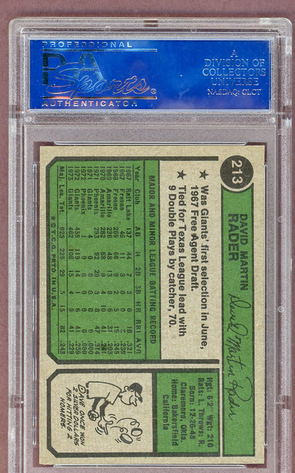 1974 TOPPS #213 DAVE RADER GIANTS PSA 8 NM-MT 563979