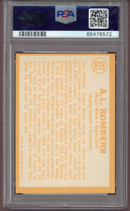1964 TOPPS #331 A.L. BOMBERS MARIS/CASH/MANTLE/KALINE PSA 5 EX 563985