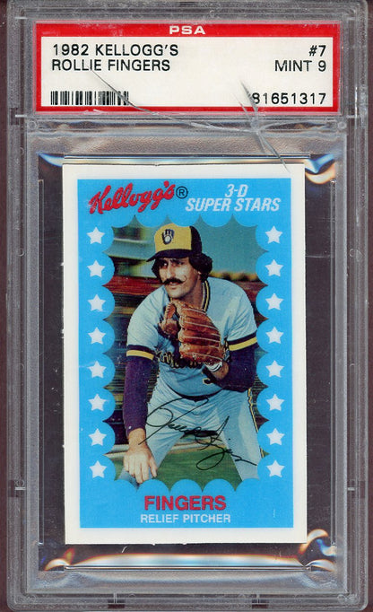 1982 KELLOGG'S #007 ROLLIE FINGERS BREWERS (CRACKED SLAB) PSA 9 MINT 563990
