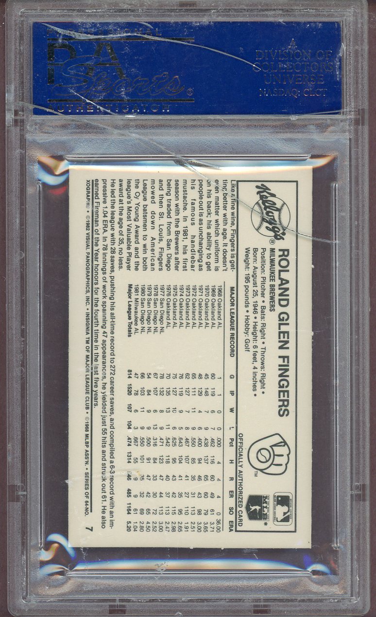 1982 KELLOGG'S #007 ROLLIE FINGERS BREWERS (CRACKED SLAB) PSA 9 MINT 563990