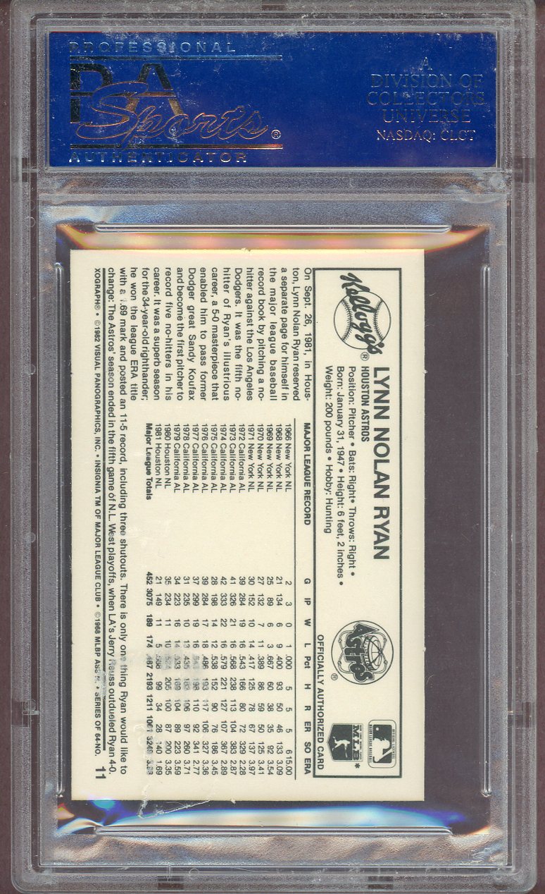 1982 KELLOGG'S #011 NOLAN RYAN ASTROS PSA 9 MINT 563994
