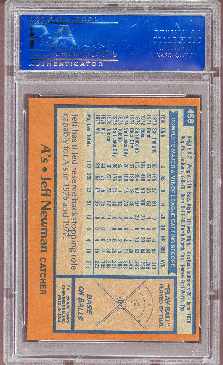 1978 TOPPS #458 JEFF NEWMAN A'S PSA 9 MINT 563995