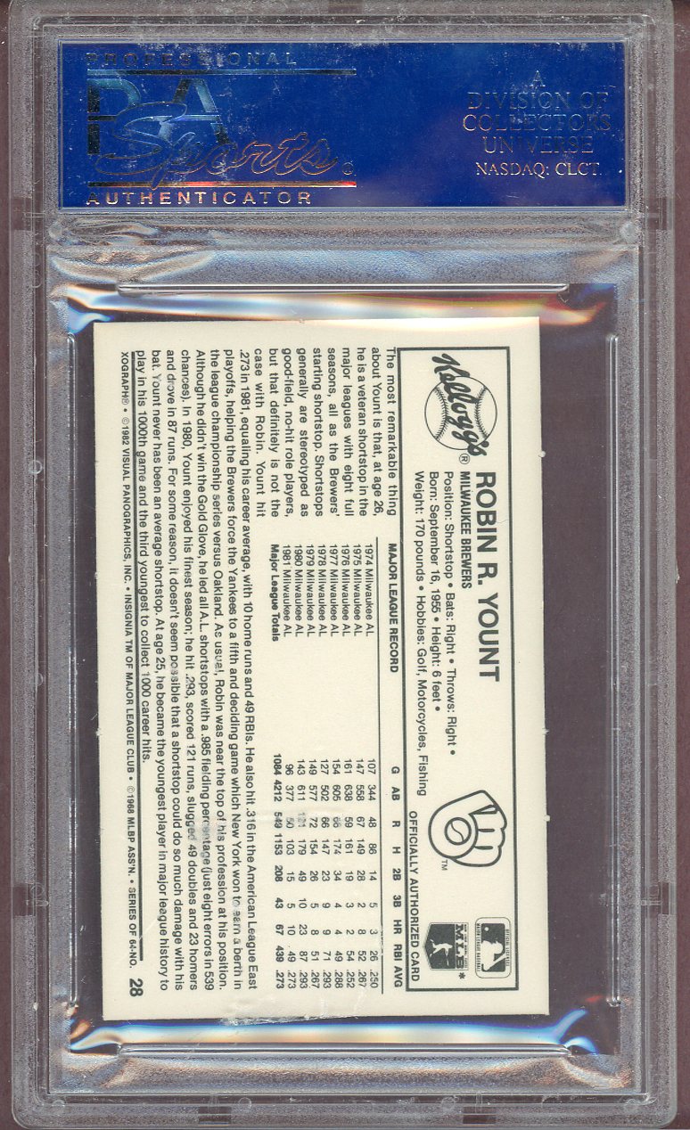 1982 KELLOGG'S #028 ROBIN YOUNT BREWERS PSA 9 MINT 563998