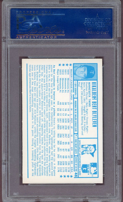 1974 KELLOGG'S #046 BERT BLYLEVEN TWINS PSA 10 GEM MT 563999