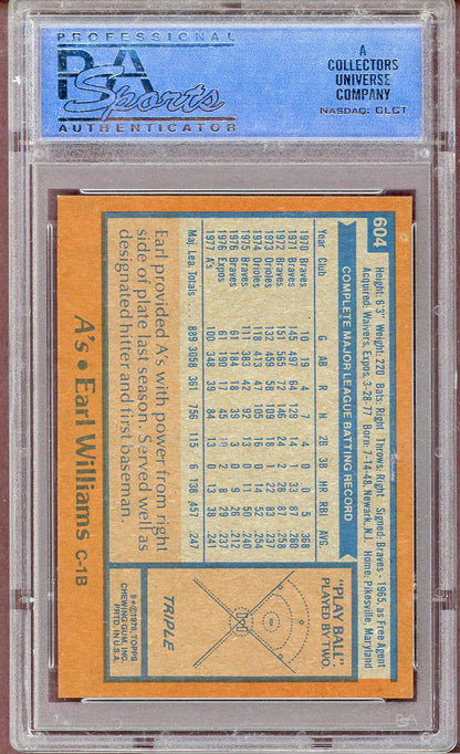 1978 TOPPS #604 EARL WILLIAMS A'S PSA 8 NM-MT 564001