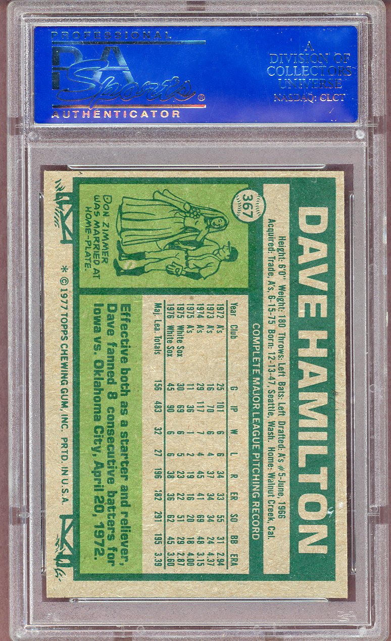 1977 TOPPS #367 DAVE HAMIILTON WHITESOX PSA 9 MINT 564003