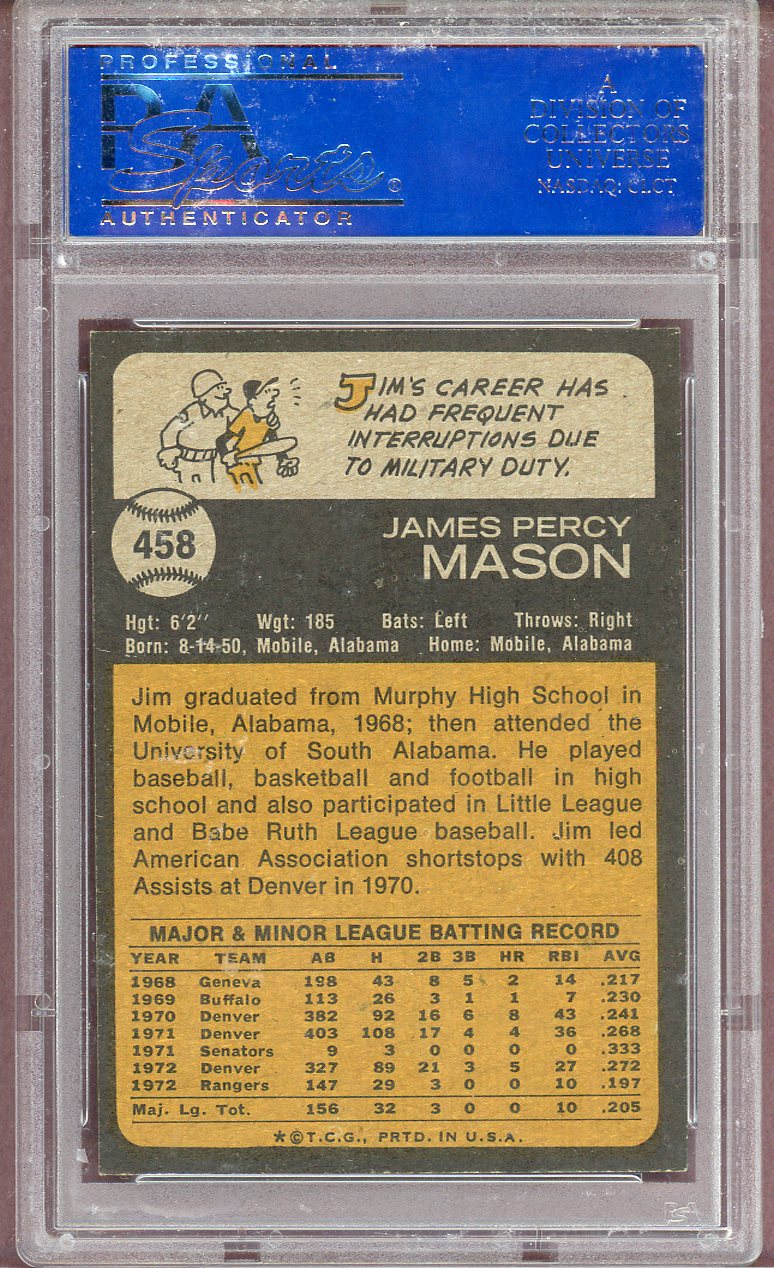 1973 TOPPS #458 JIM MASON RANGERS PSA 8 NM-MT 564006