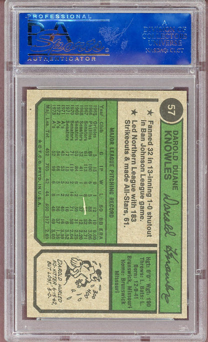 1974 TOPPS DAROLD KNOWLES A'S PSA 9 MINT 564007