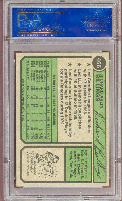 1974 TOPPS #466 DICK BILLINGS RANGERS PSA 9 MINT 564008