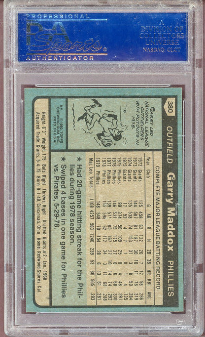 1980 TOPPS #380 GARRY MADDOX PHILLIES PSA 8 NM-MT 564009
