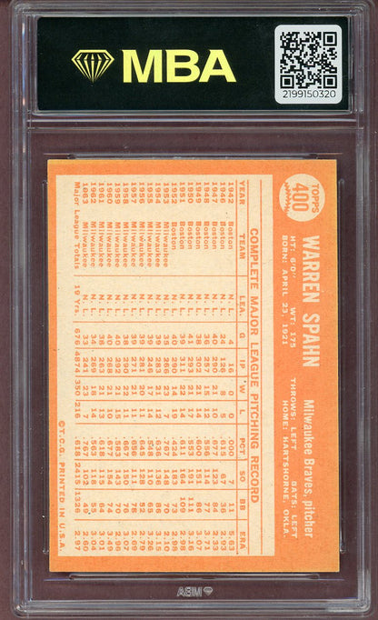 1964 TOPPS #400 WARREN SPAHN BRAVES MBA 6 EX-MT 564011