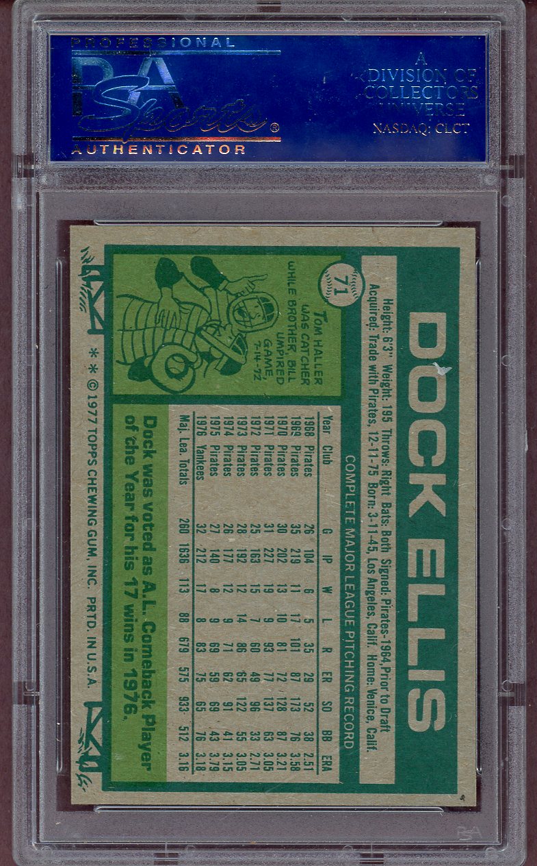1977 TOPPS #071 DOCK ELLIS YANKEES PSA 9 MINT 564019