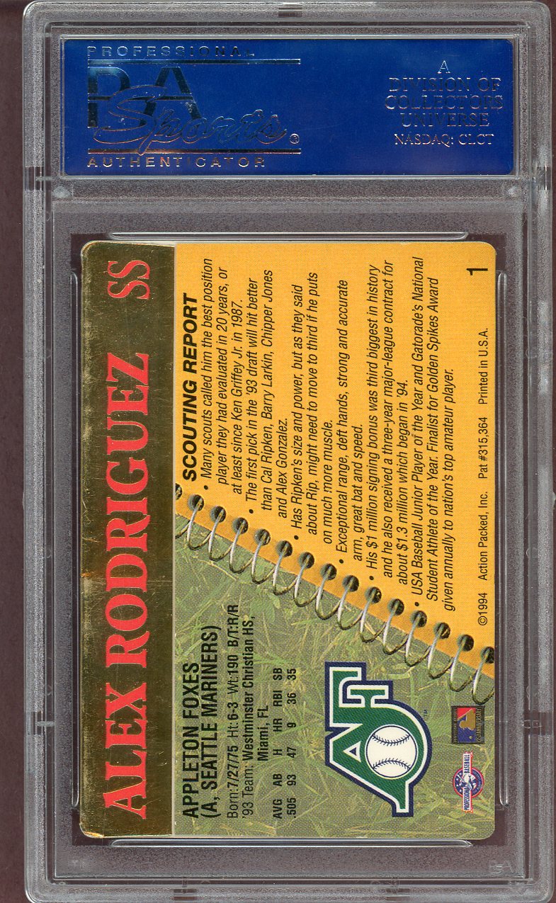 1994 ACTION PACKED #001 ALEX RODRIGUEZ SCOUTING REPORT PSA 5 EX 564052