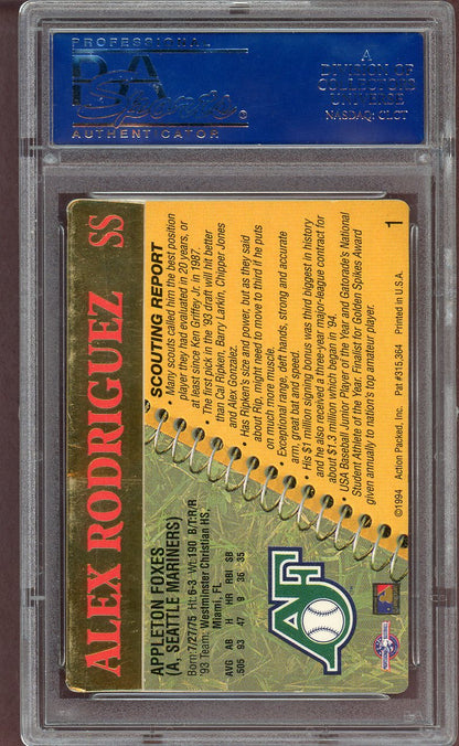 1994 ACTION PACKED #001 ALEX RODRIGUEZ SCOUTING REPORT PSA 5 EX 564052