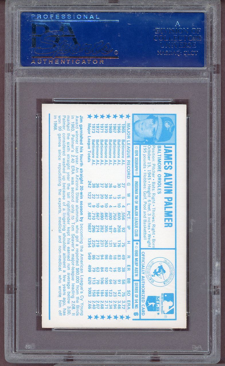 1974 KELLOGG'S #006 JIM PALMER ORIOLES PSA 10 GEM MT 564053