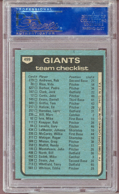 1980 TOPPS #499 GIANTS TEAM PSA 8 NM-MT 564061