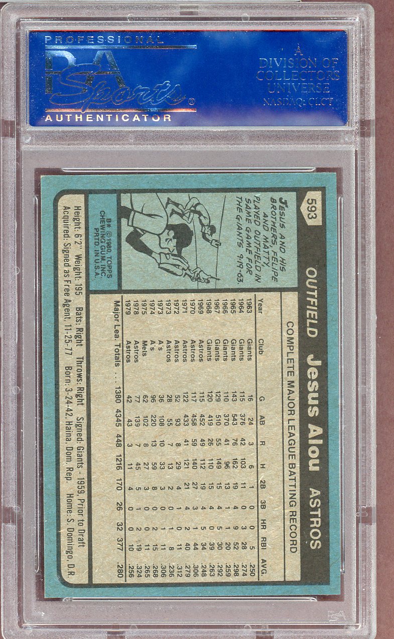 1980 TOPPS #593 JESUS ALOU ASTROS PSA 8 NM-MT 564064