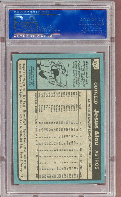 1980 TOPPS #593 JESUS ALOU ASTROS PSA 8 NM-MT 564064