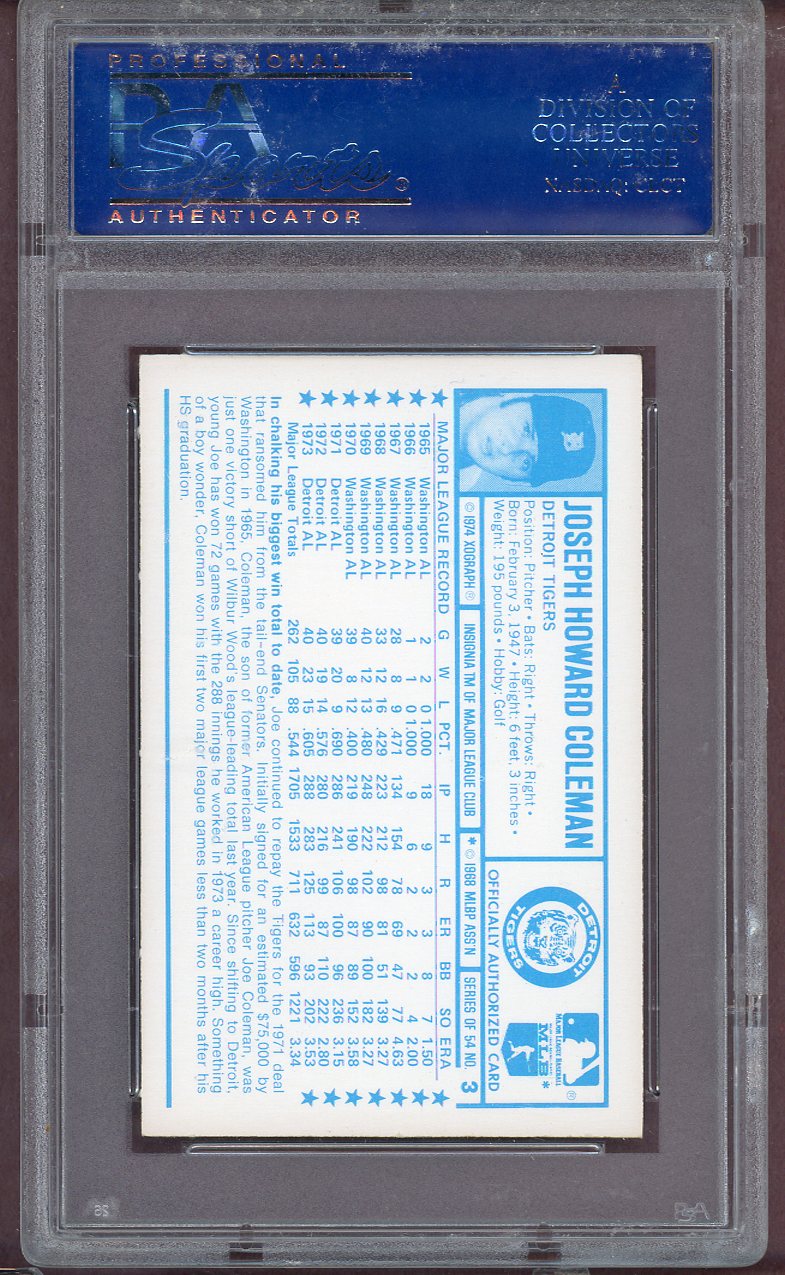 1974 KELLOGG'S #003 JOE COLEMAN TIGERS PSA 5 EX 564066