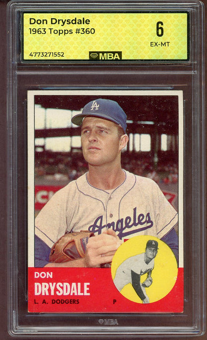 1963 TOPPS #360 DON DRYSDALE DODGERS MBA 6 EX-MT 564072