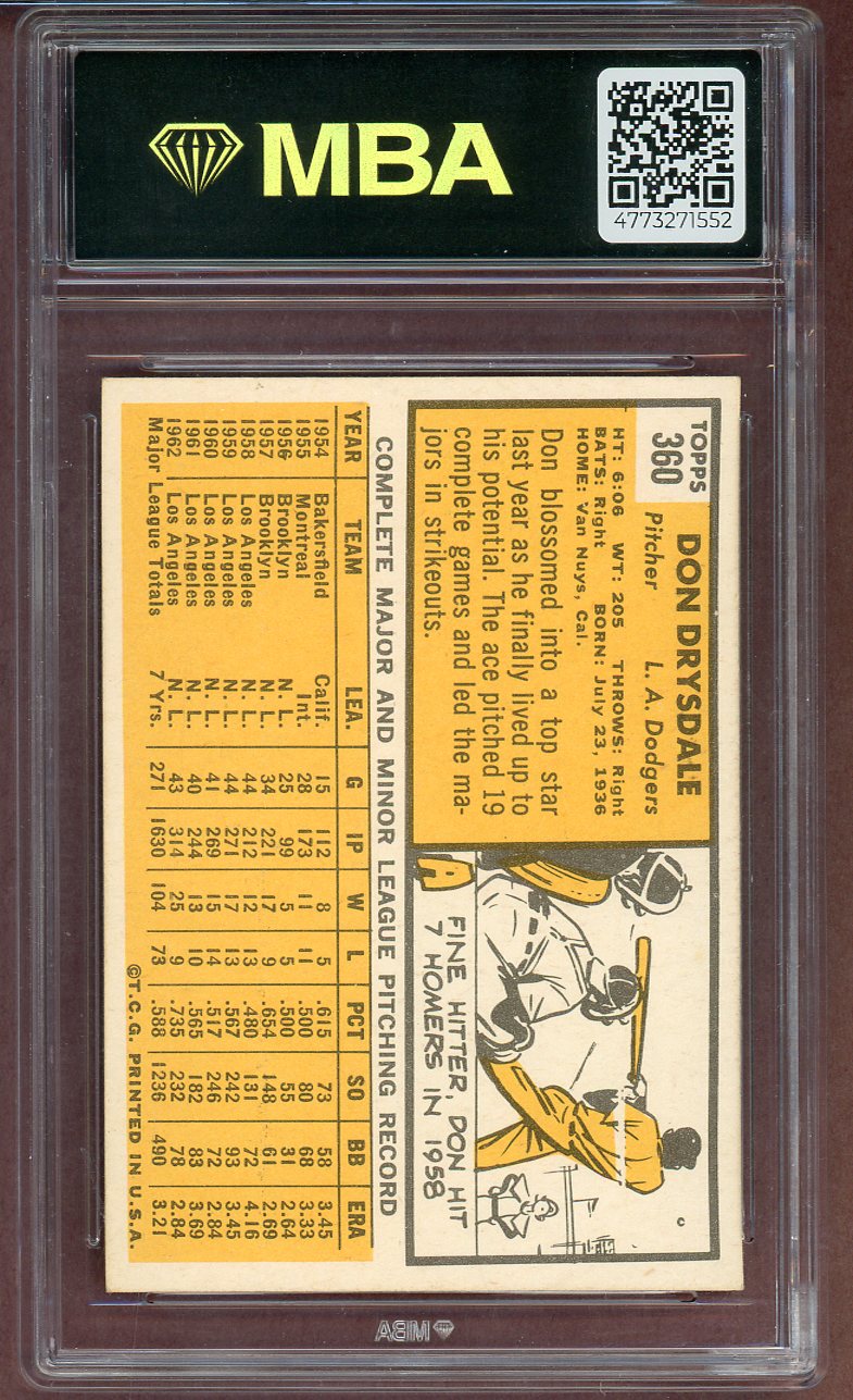 1963 TOPPS #360 DON DRYSDALE DODGERS MBA 6 EX-MT 564072