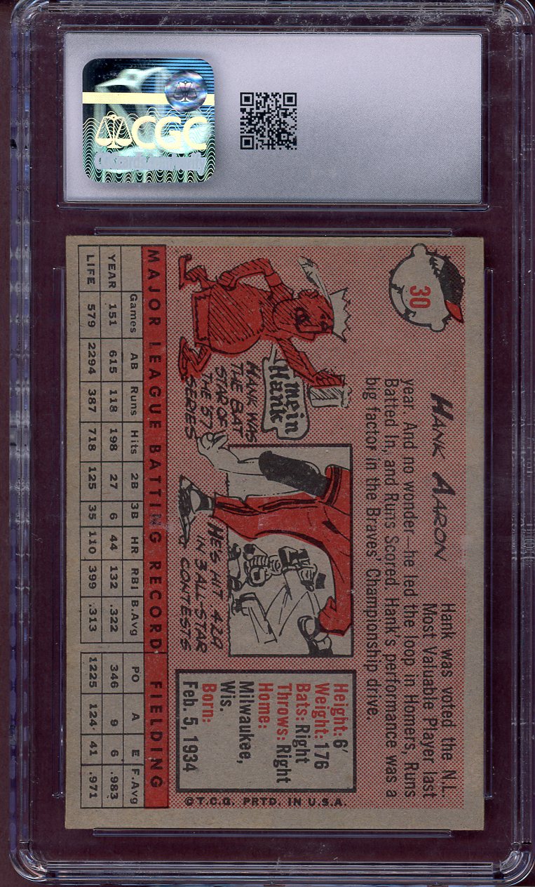 1958 TOPPS #030 HANK AARON NAME IN WHITE BRAVES CGC 6 EX-MT 564073
