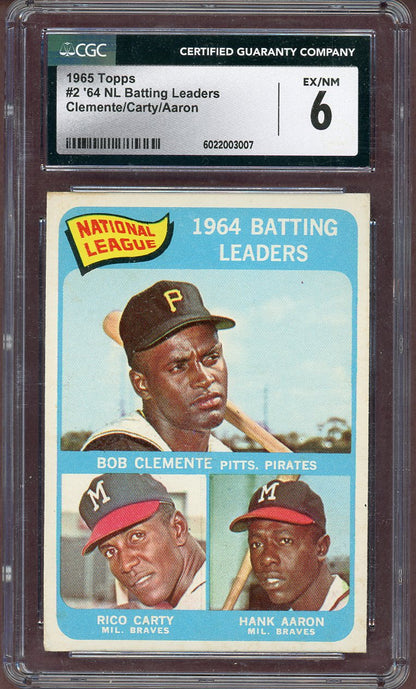 1965 TOPPS #002 '64 N.L. BATTING LEADERS CLEMENTE/CARTY/AARON CGC 6 EX-MT 564075