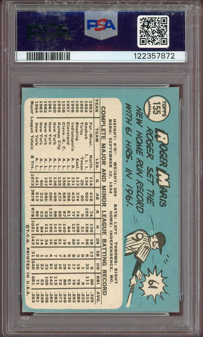 1965 TOPPS #155 ROGER MARIS YANKEES PSA 6 EX-MT 564078