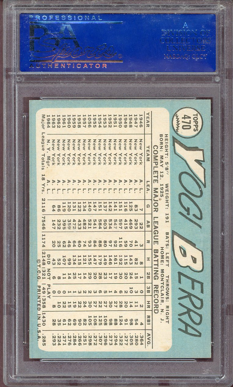 1965 TOPPS #470 YOGI BERRA YANKEES PSA 6 EX-MT 564085