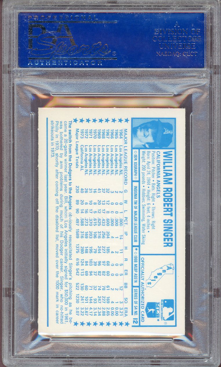 1974 KELLOGG'S #012 BILL SINGER ANGELS PSA 9 MINT 564089
