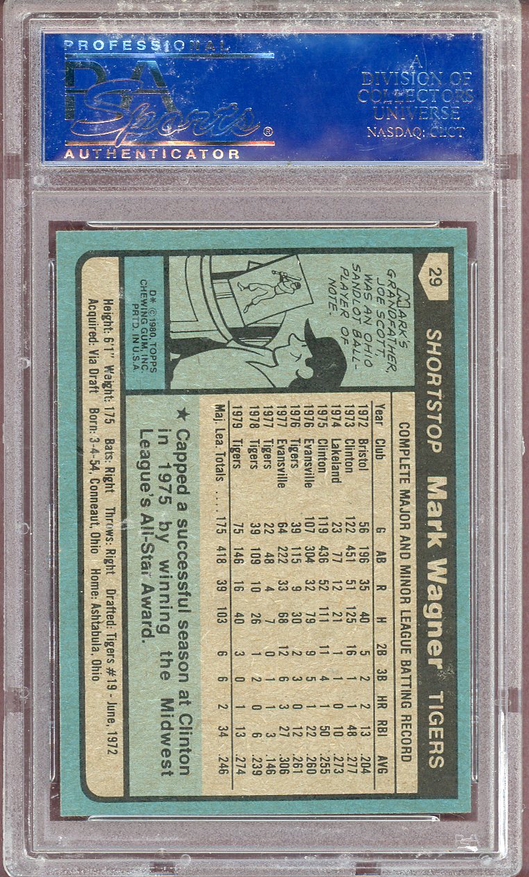 1980 TOPPS MARK WAGNER TIGERS PSA 8 NM-MT  564090