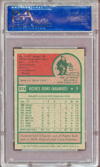 1975 TOPPS MINI #274 VICENTE ROMO PADRES PSA 8 NM-MT 564094