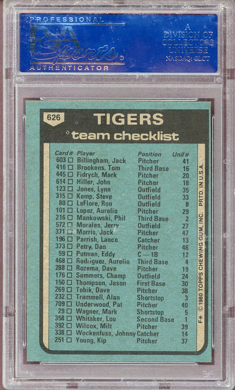 1980 TOPPS #626 TIGERS TEAM MGR. SPARKY ANDERSON PSA 8 NM-MT 564101