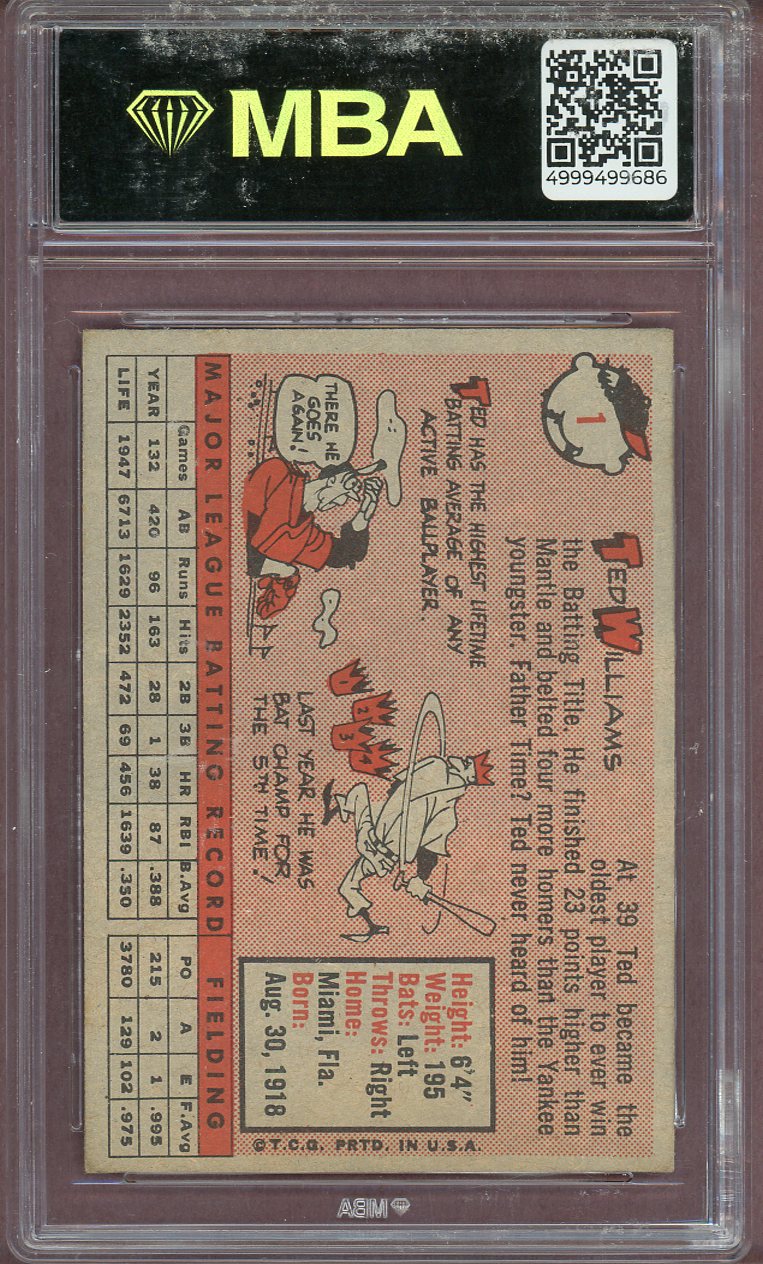 1958 TOPPS #001 TED WILLIAMS REDSOX MBA 5 EX 564110