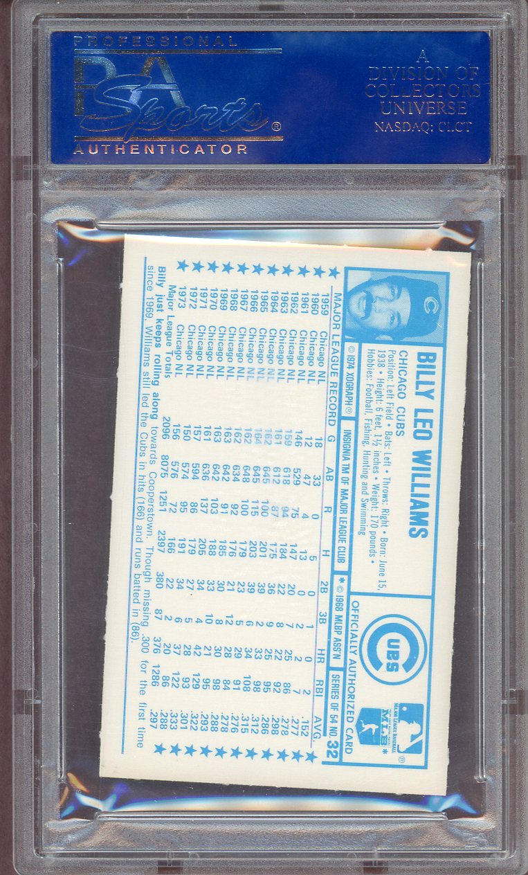 1974 KELLOGG'S #032 BILLY WILLIAMS CUBS PSA 10 GEM MT 564112