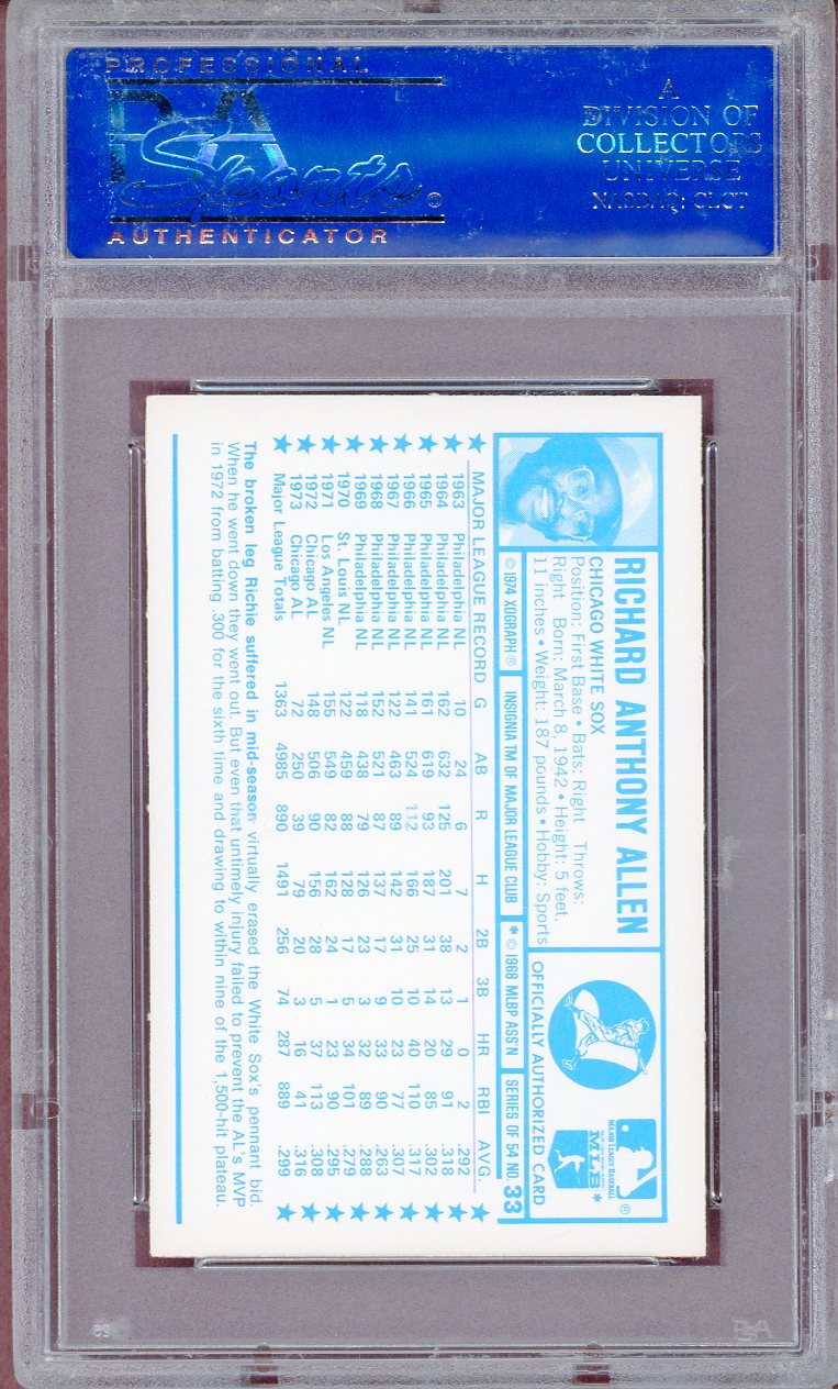 1974 KELLOGG'S #033 DICK ALLEN WHITESOX PSA 9 MINT 564113