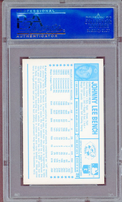 1974 KELLOGG'S #028 JOHNNY BENCH REDS PSA 6 EX-MT 564119