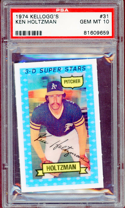 1974 KELLOGG'S #031 KEN HOLTZMAN A'S PSA 10 GEM MT 564120
