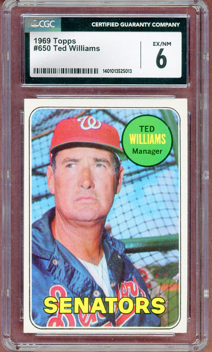 1969 TOPPS #650 TED WILLIAMS SENATORS CGC 6 EX-MT 564124